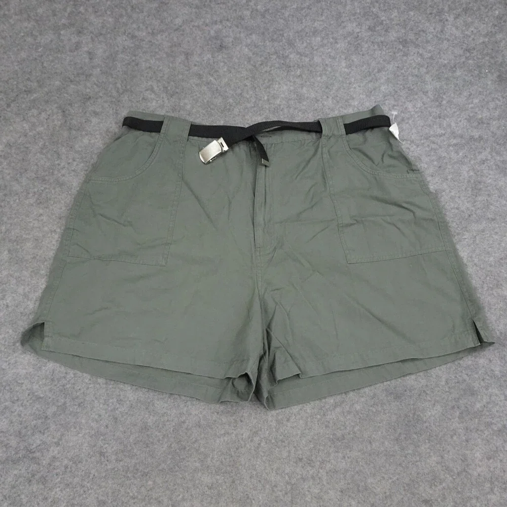 Fashion Bug Shorts Womens 24W Green Belted High Rise Plus Pockets Hot Pants